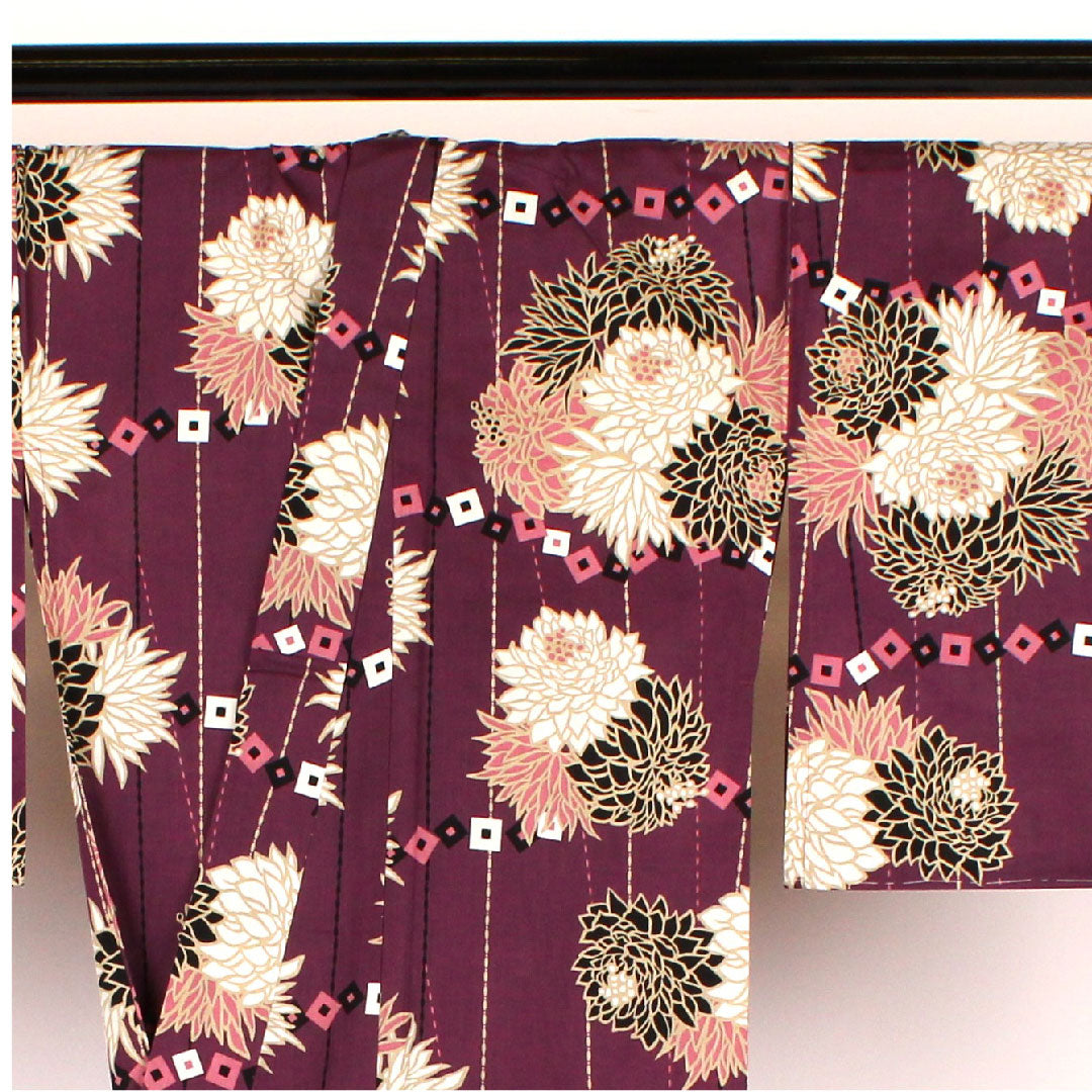 (New old stock) Yukata, Chrysanthemum, Cotton, S rank, Single layer, Length 163.5cm, Sleeve length 67cm, Purple, 1118000152420