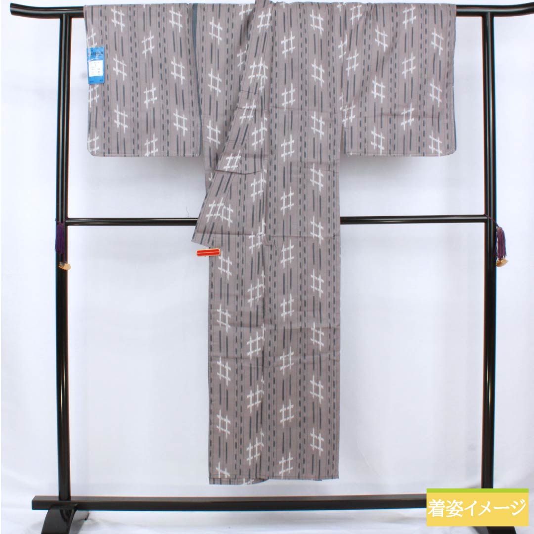 メンズ浴衣 木綿 身丈147.5cm 裄丈71cm 鼠志野色(ねずみしのいろ) 絣調 Sランク 単衣 グレー系 1138000032422