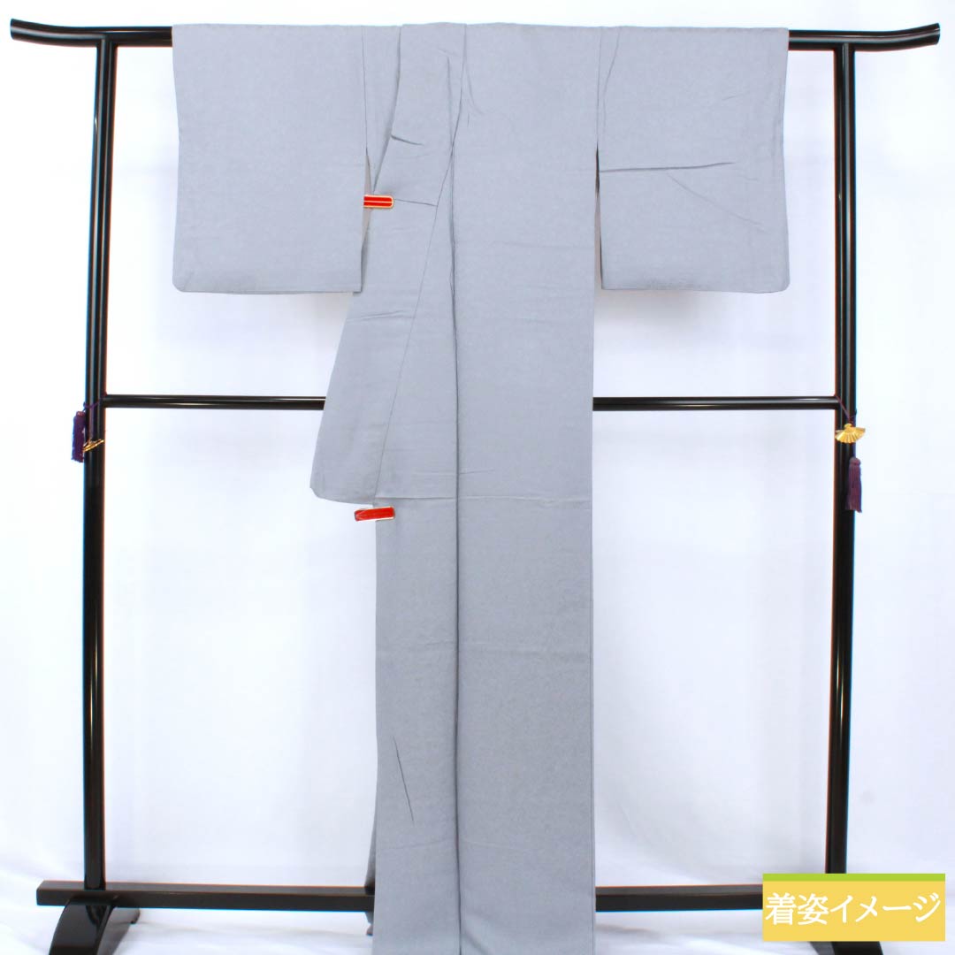 色無地 正絹 Aランク 身丈165cm 裄丈65.5cm 薄鈍色(うすにびいろ) 草花 パールトーン加工 袷 グレー系 1114002483522