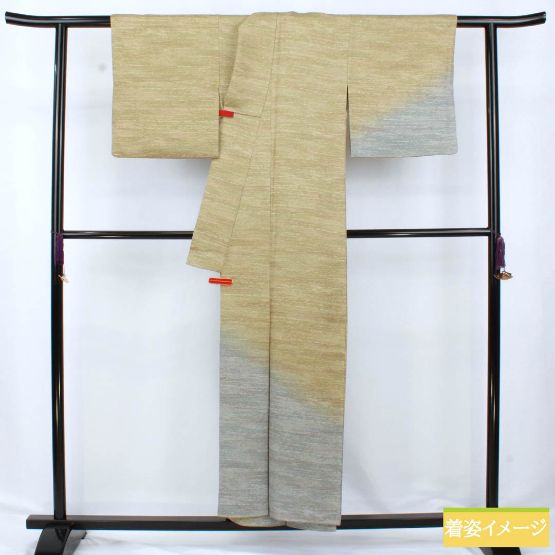 訪問着 正絹 Aランク 袷 身丈153.5cm 裄丈63cm 利休色(りきゅういろ) ぼかし染 緑系 1112006123219