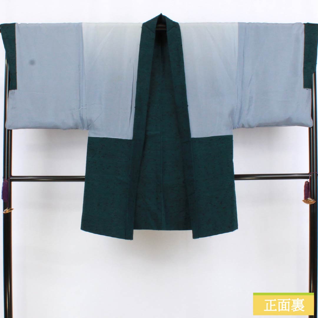 男物 正絹 Aランク 身丈91cm 裄丈70.5cm 藍鉄色(あいてついろ) ひげ紬 緑系 1119001123119