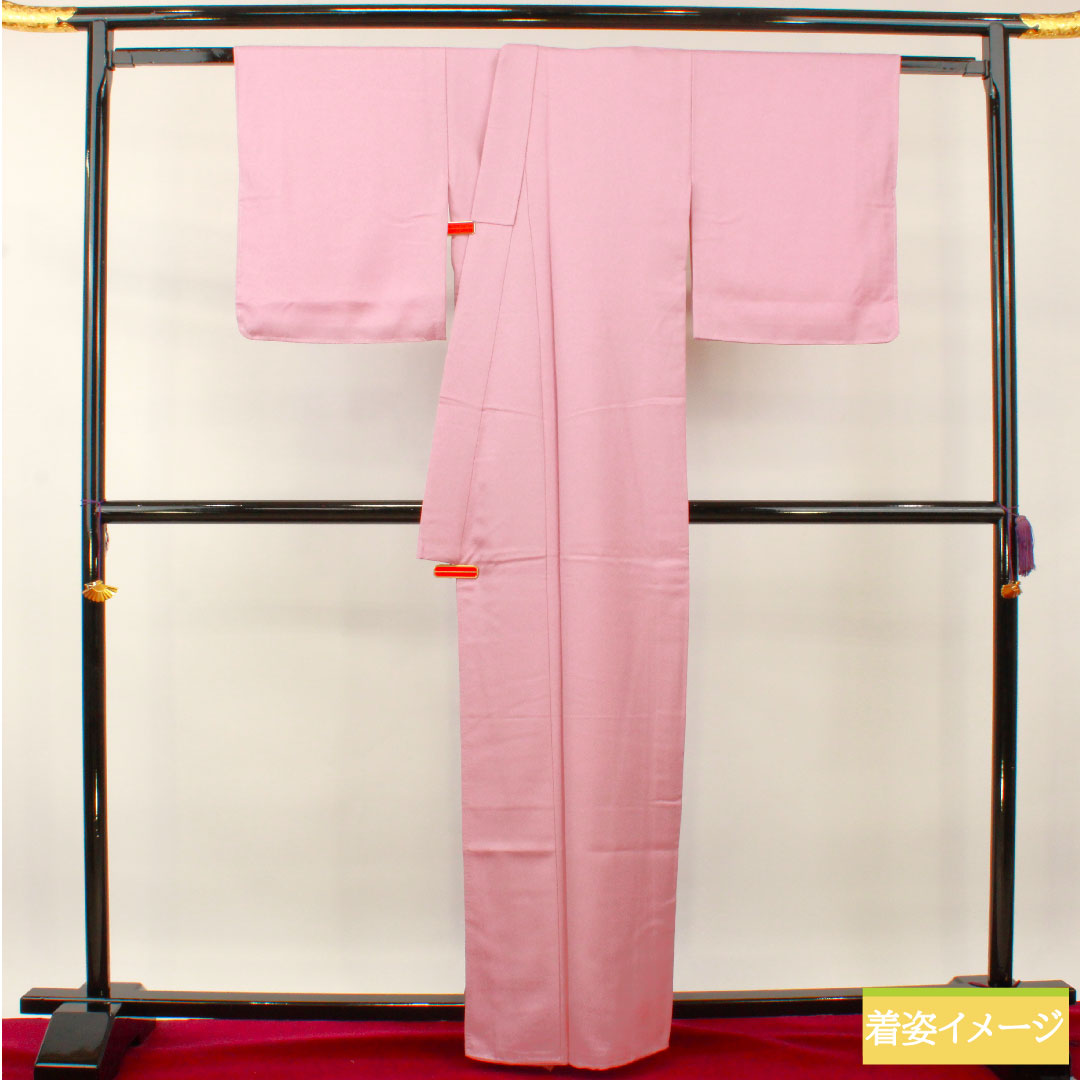 Plain color, polyester, length 162.5cm, sleeve length 67.5cm, faded red (arasomeiro), washable kimono, basting thread included, unused, lined, S rank, purple, 1114001232420