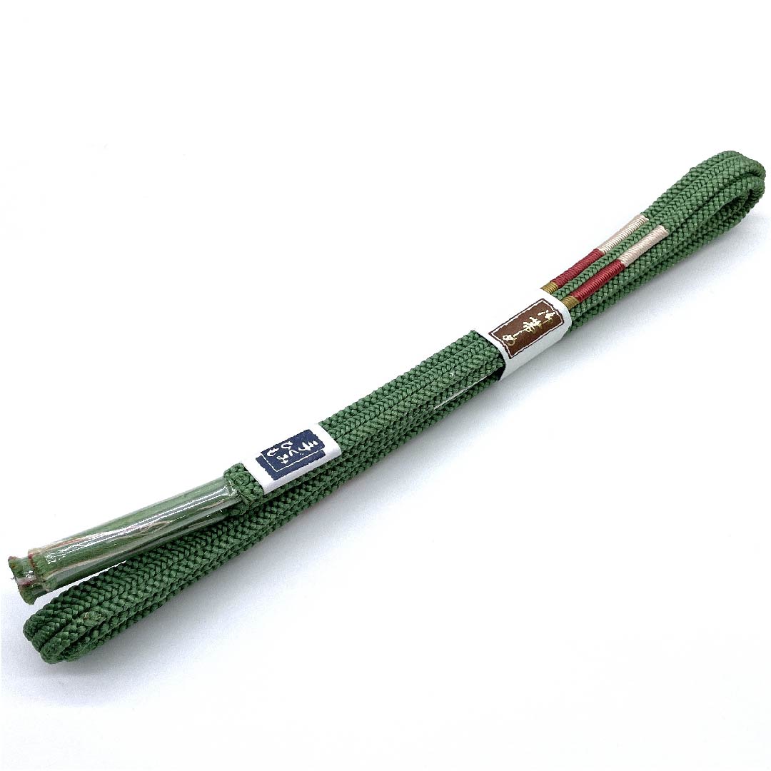 (新古品) 帯締め 正絹 四分紐 鮮緑色(せんりょくいろ) 手組紐 新古品 長さ約165cm 幅約1cm カジュアル Sランク 緑系 1135000962919
