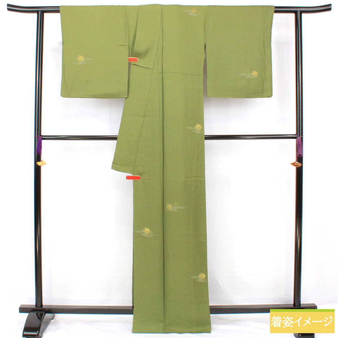 Plain color, pure silk, length 164.5cm, sleeve length 65cm, green robe embroidery, one crest, swallowtail butterfly, lined, S rank, green, 1114002012419