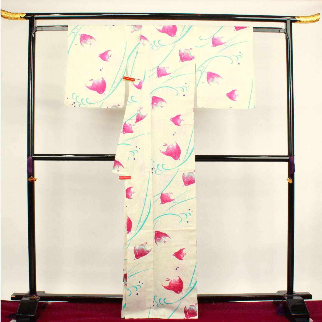Yukata Milky White Houndstooth Cotton S Rank Single Layer Length 166.5cm Sleeve Length 66.5cm Cream 1118001912515