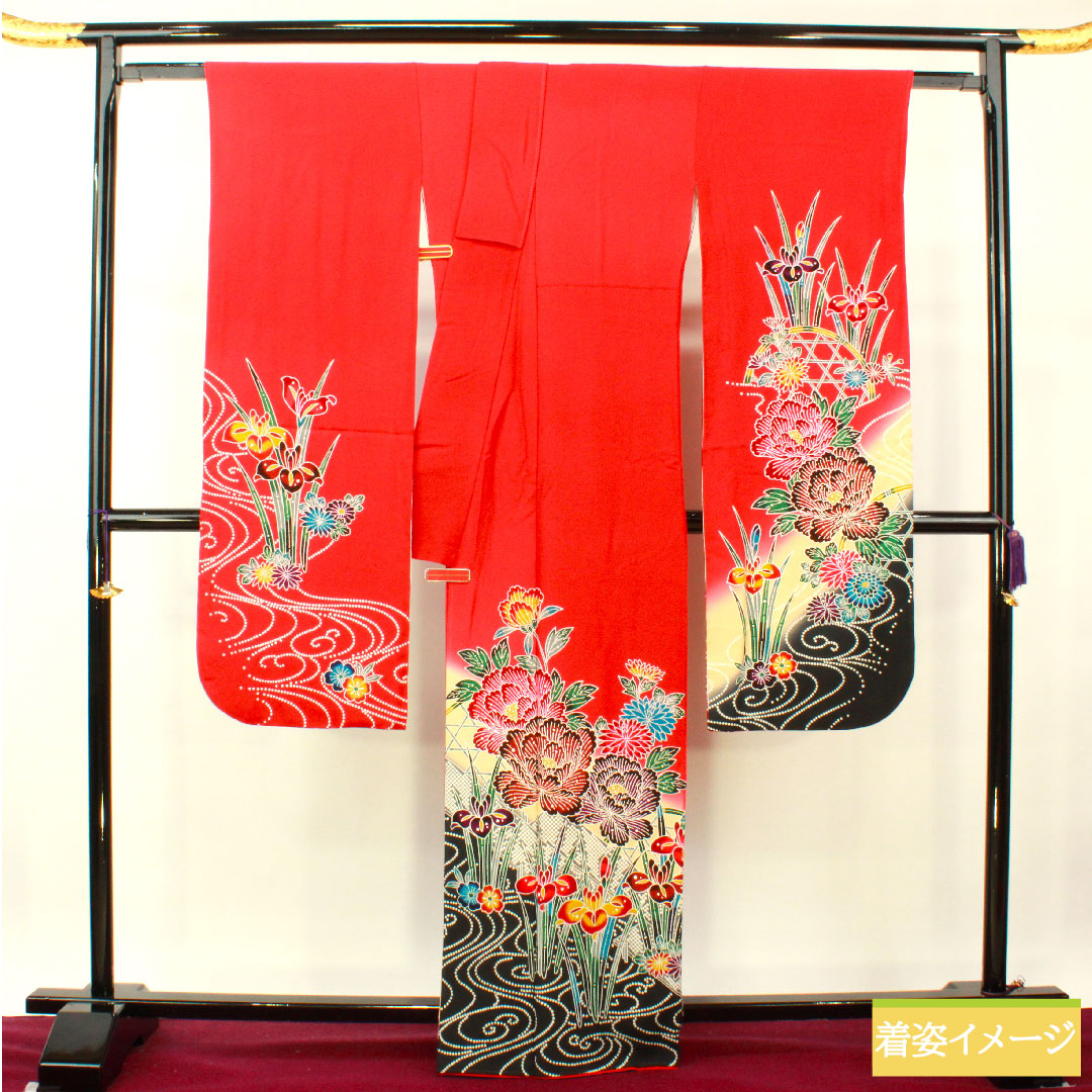 振袖 正絹 身丈164.5cm 裄丈68cm 袷 土耳古赤色(とるこあかいろ) 京紅型 吉祥文様 Sランク 赤系 1113002062412