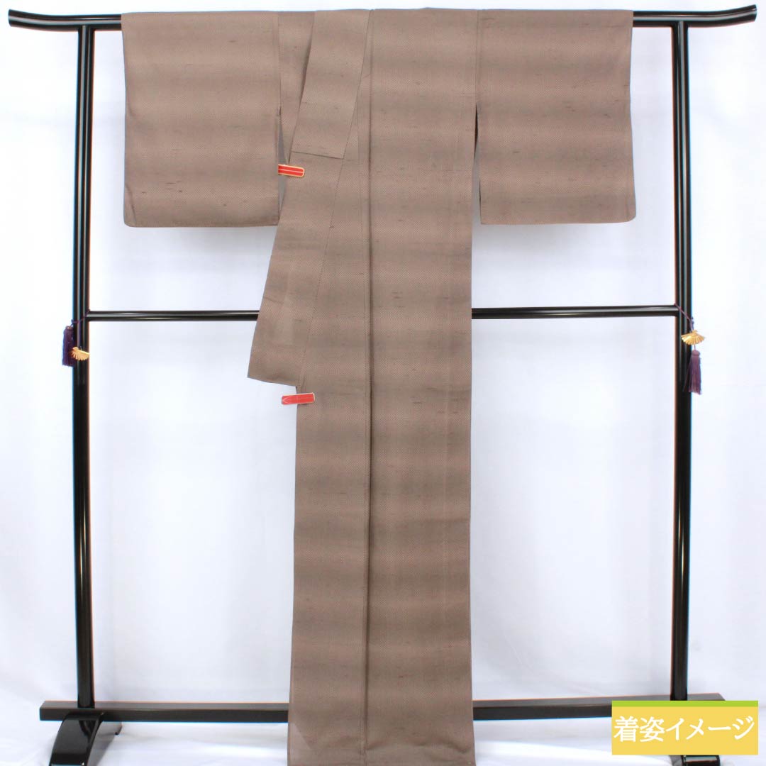 紬 正絹 Sランク 身丈168.5cm 裄丈67cm 栗鼠色(くりねずいろ) 横段 単衣 茶系 1116004742514