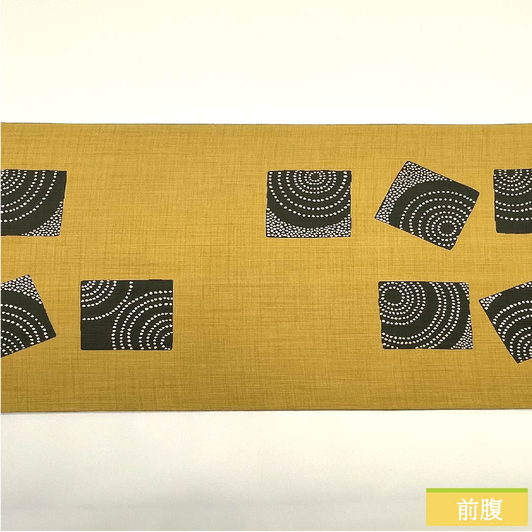 Golden Fukuro Obi (Bag) in Jinya weave with confetti and swirls, 440cm long, pure silk, S rank, six-pass, casual, yellow, 1123011152323