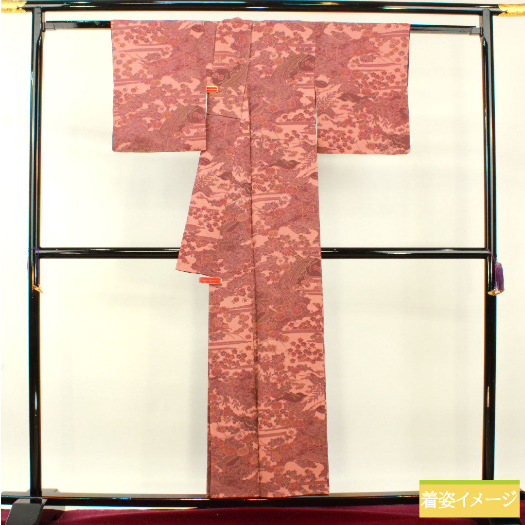 小紋 正絹 身丈152.5cm 裄丈60.5cm 袷 浅蘇芳色(あさきすおういろ) 江戸小紋 六谷博臣 伝統工芸士 茶屋辻 Sランク 紫系 1115004322220