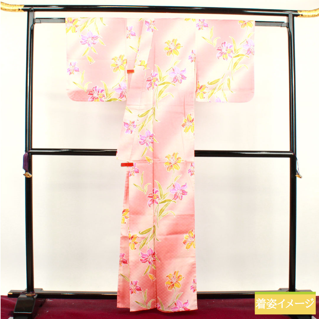 Yukata Cotton Length 162.5cm Sleeve length 67.5cm S rank Single layer Pink Casablanca 1118004812413