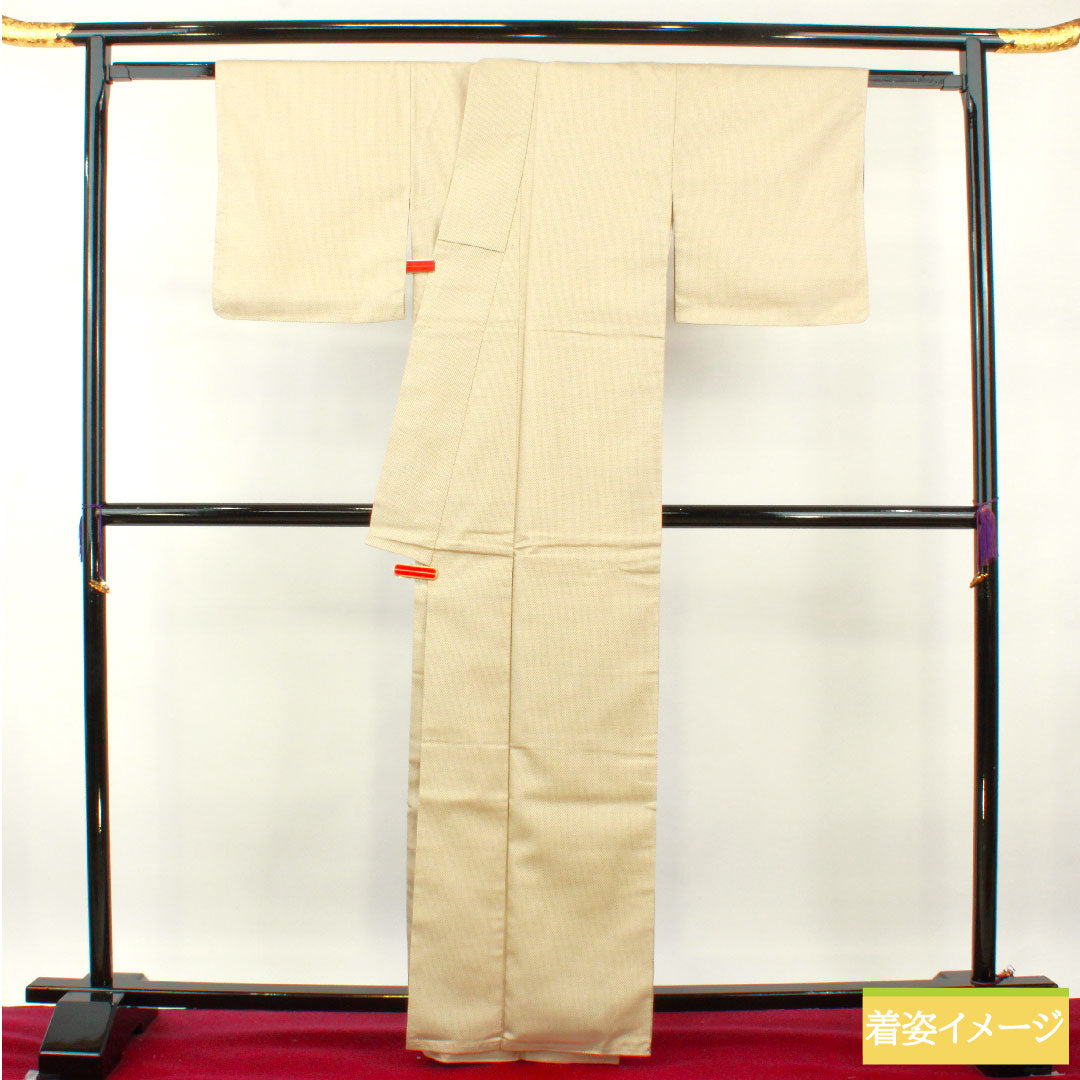 Tsumugi, pure silk, length 163.5cm, sleeve length 64cm, Tonokoiro, cross-patterned kasuri, A-rank, lined, beige, 1116003573425