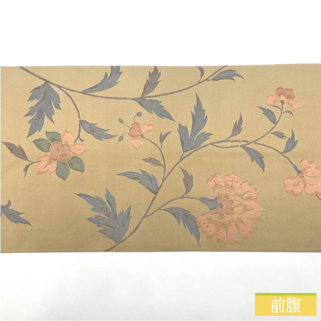 Fukuro Obi, Pure Silk, Tokyo White Brown, Floral Arabesque, Abstract Flowers, Floral Arabesque, Length 440cm, A Rank, Six-way, Casual, Beige, 1123012773325
