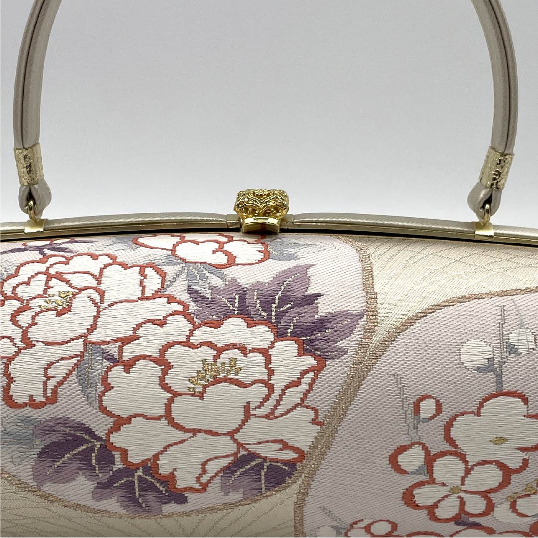 (Like New) Formal Zori and Bag Set, Grade A, Floral Obi Fabric, Gold, Size M, 1133000443321