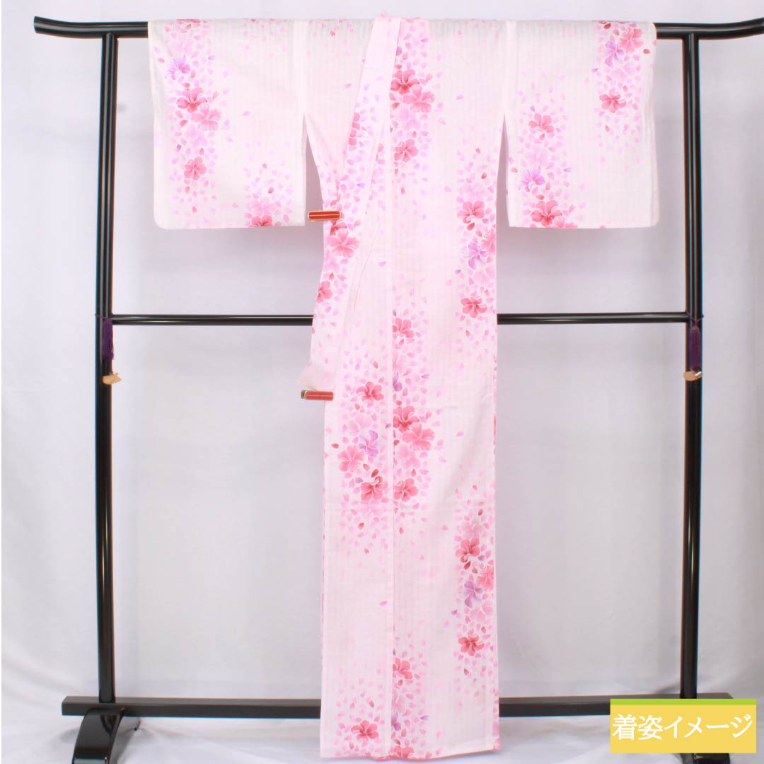 浴衣 木綿 身丈164cm 裄丈66cm Aランク 単衣 ピンク系 桜色(さくらいろ) 洋花 ラメ 1118006213413