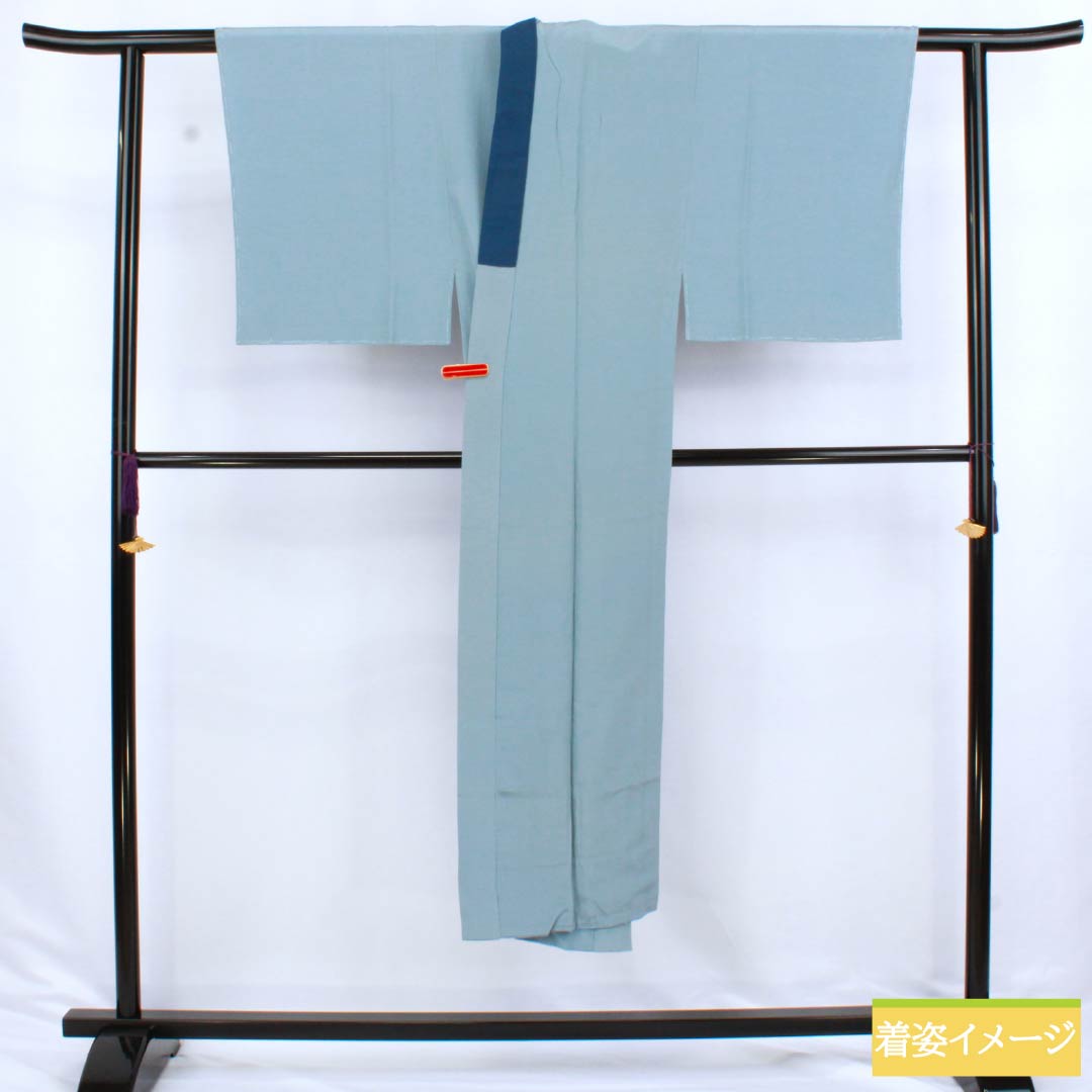 Men's Nagajuban (long under-kimono), Pure Silk, Grade A, Length 137cm, Sleeve Length 64.5cm, Oborohanairo (Oborohana Iro) with Landscape Painting, Single-layer, Light Blue, 1140000763324