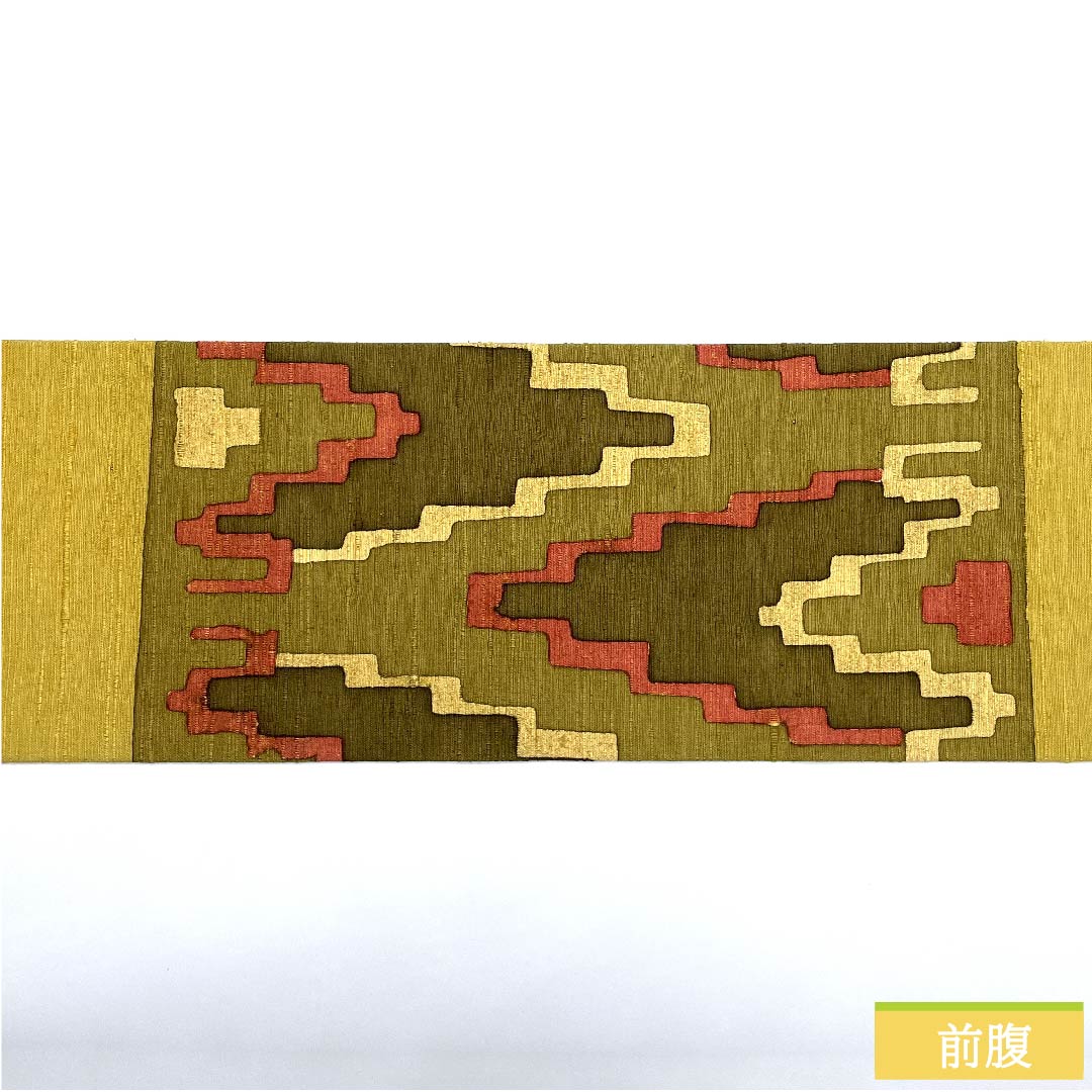 Nagoya obi, gold, abstract pattern, pongee fabric, obi length 358cm, pure silk, S rank, point pattern, casual, yellow, 1124005502323, Nagoya style