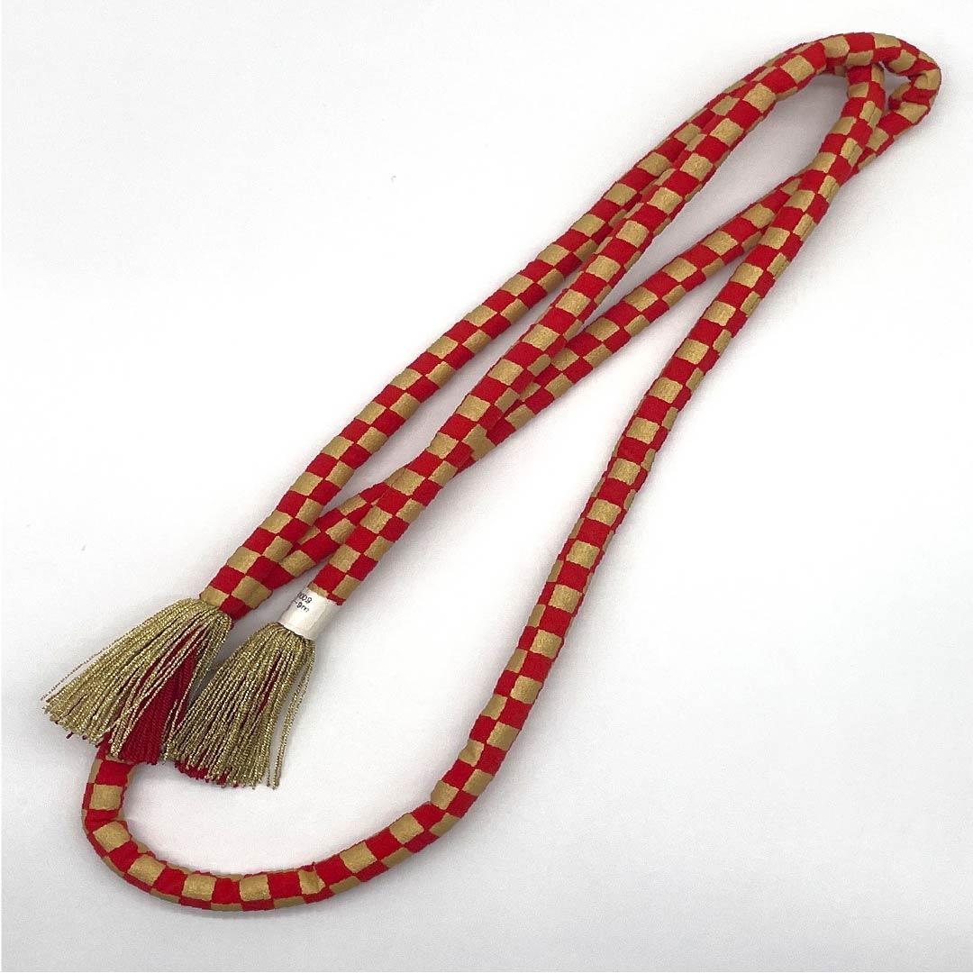 (新古品)帯締め NEWランク 赤紅色(あかべにいろ) 金色(きんいろ) 振袖用 丸ぐけ 長さ約174.5cm 幅約1.5cm フォーマル 赤系 1135004161412