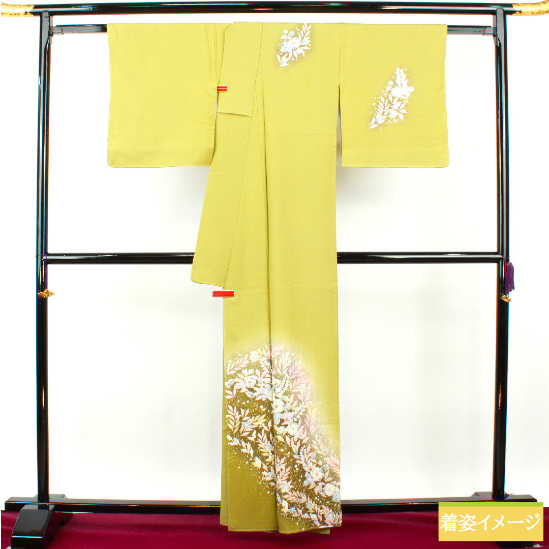 訪問着 正絹 袷 身丈161cm 裄丈68cm 若苗色(わかなえいろ) 京友禅 辻ヶ花 桐屋翠山工房謹製 しつけ糸付き 未使用品 Sランク 緑系 1112004482419
