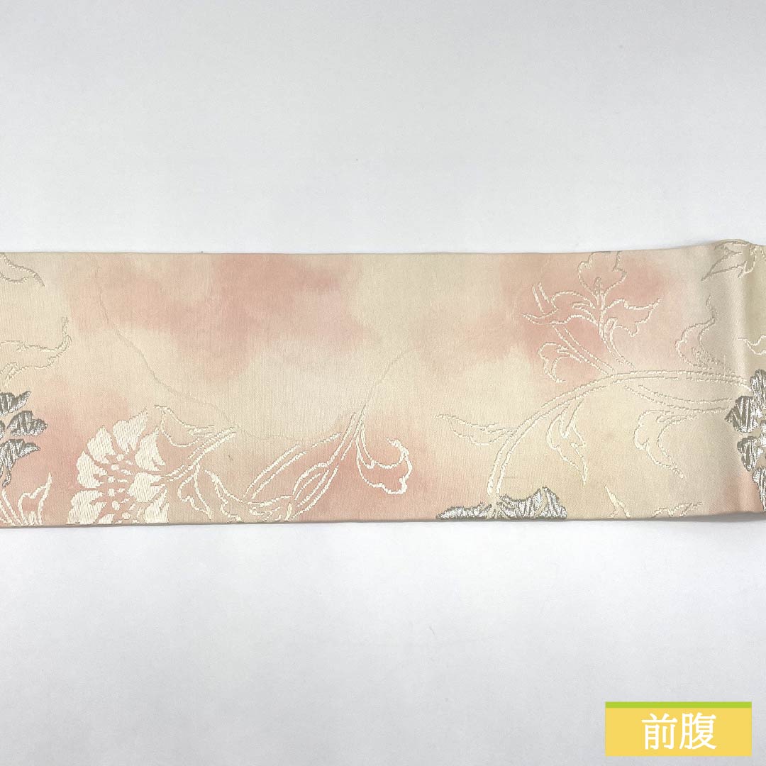 名古屋帯 正絹 Sランク 白練色(しろねりいろ) 洋花 帯丈353cm 六通 セミフォーマル 白系 1124009532311 名古屋仕立て