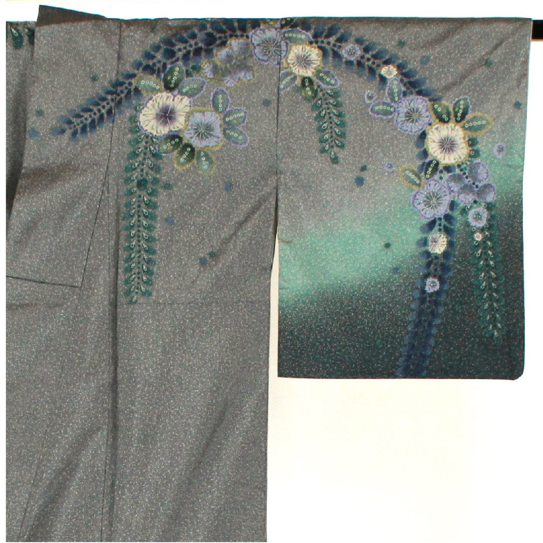 Homongi, lined, length 157cm, sleeve length 64cm, Tsujigahana, Oshima Tsumugi, pure silk, S rank, gray, 1112001282322