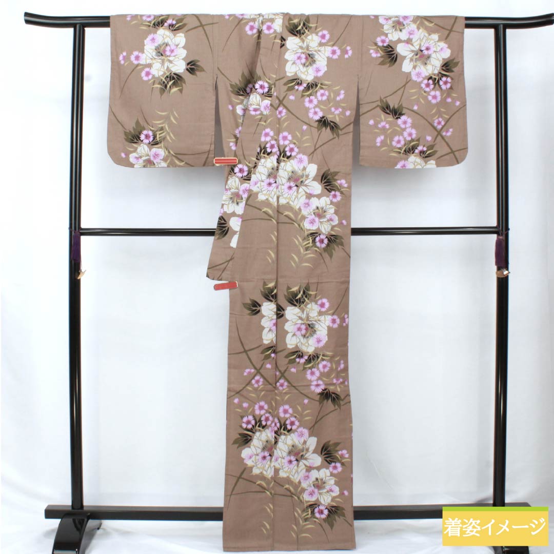 Cotton Yukata, Length 163.5cm, Sleeve Length 65.5cm, S Rank, Single Layer, Beige, Brownish Gray, Pink, 1118006202425