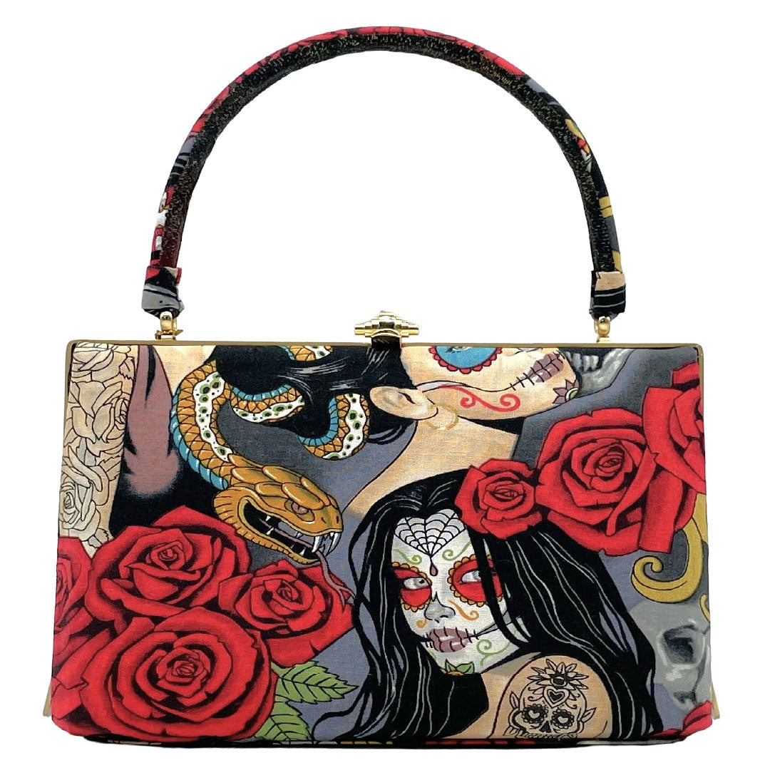 Kimono bag, casual, new, skull, rose, handmade by artist, gray, 113900138122