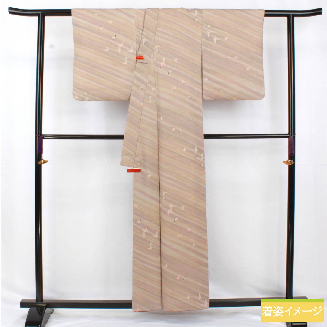 Small pattern kimono, polyester, length 157cm, Yuki length 64.5cm, lined, blurred dyeing, washable kimono, butterfly, A rank, gradation, 1115005033399