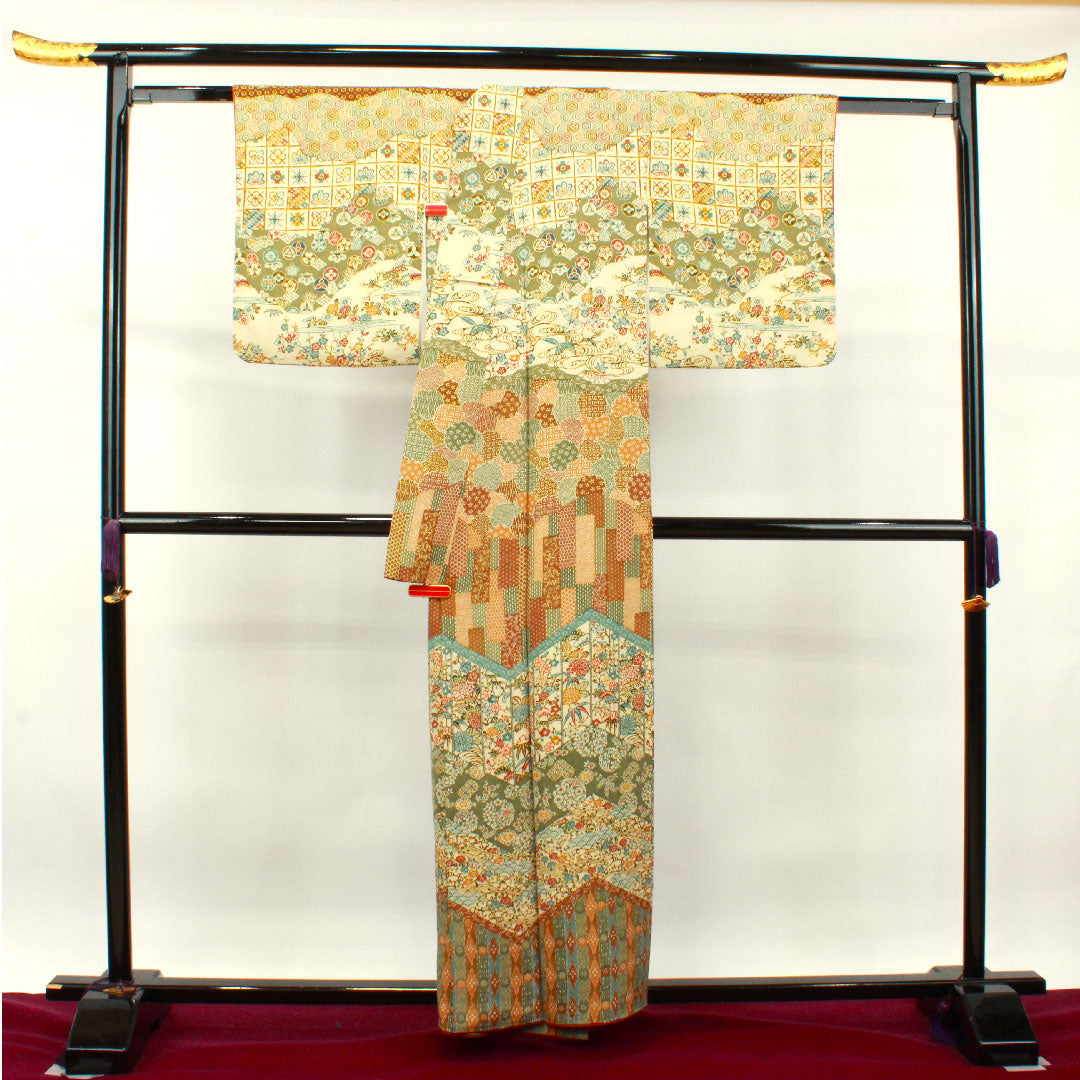 訪問着 正絹 袷 身丈158cm 裄丈63cm 京紅型 吉祥文様 Sランク グラデーション系 1112003212399