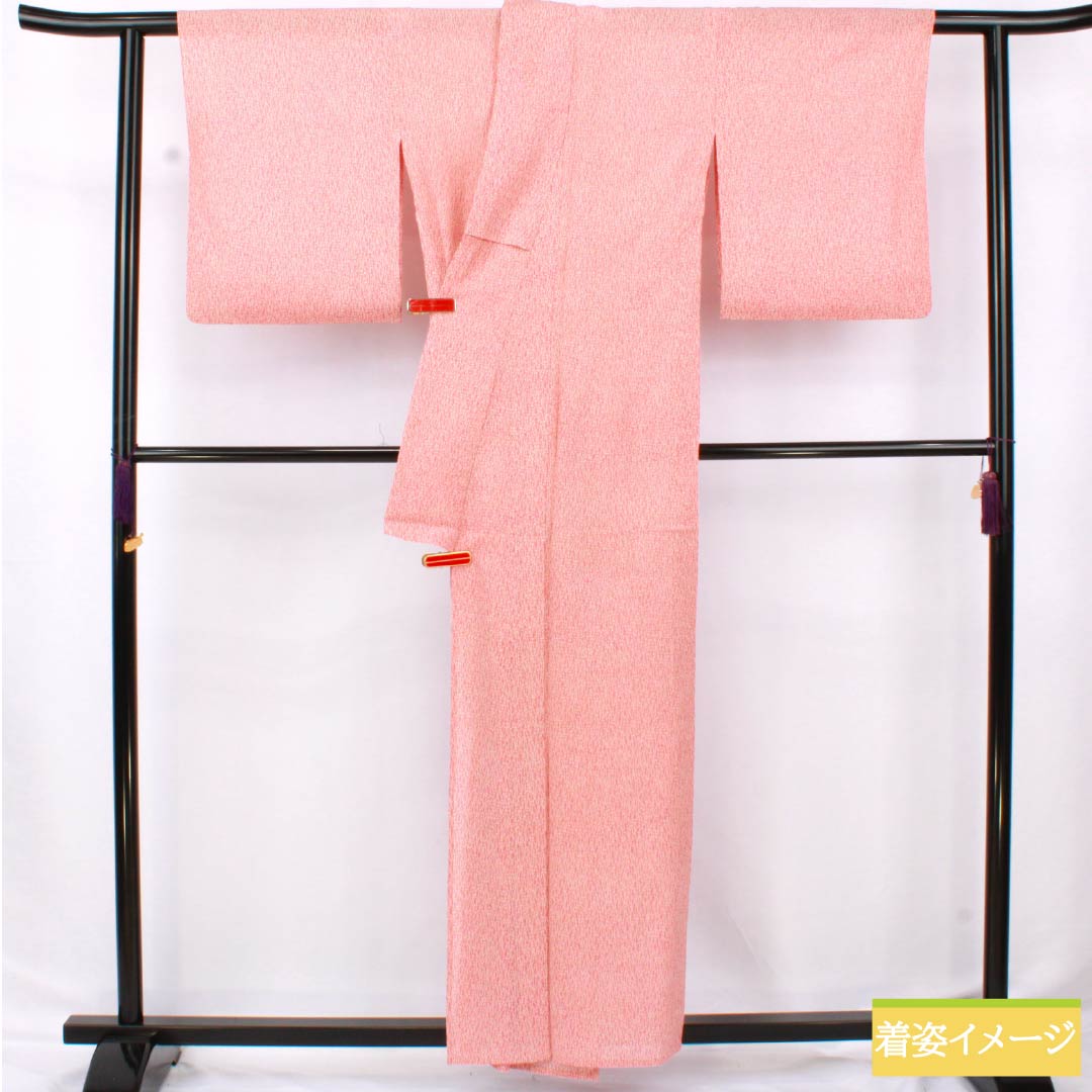 Summer Pure Silk Komon Kimono, Length 157.5cm, Sleeve Length 64cm, Light Pink Plum Blossom (Usukoubaiiro) with Abstract Pattern, A-Rank, Pink, Product Code: 1132002423313