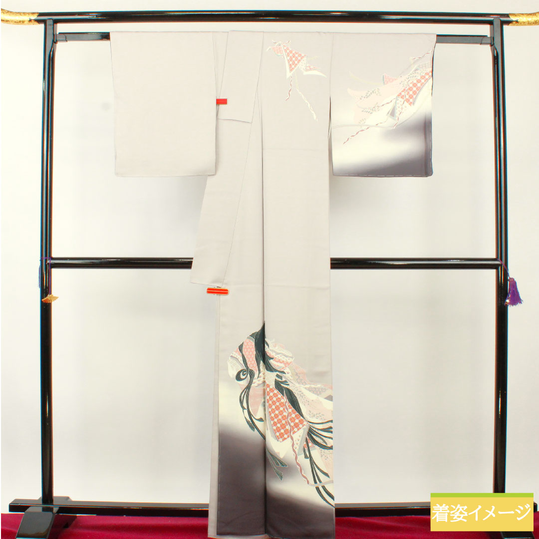 訪問着 正絹 袷 身丈164.5cm 裄丈65cm 小町鼠色(こまちねずいろ) 京友禅 時代人物模様 しつけ糸付き 未使用品 Sランク グレー系 1112004542422
