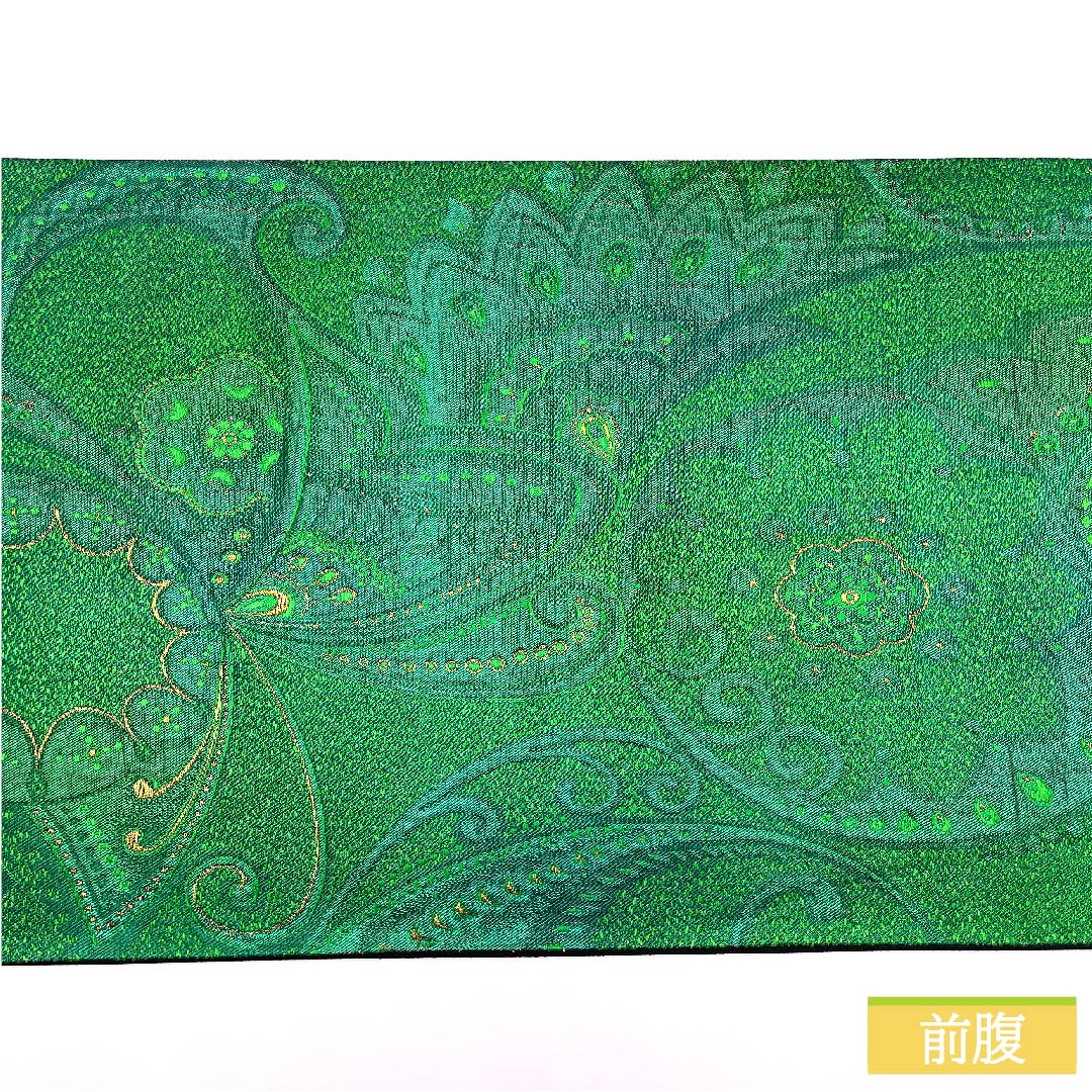 Fukuro Obi, pure silk, turquoise, butterfly, abstract flower, obi length 436cm, S rank, six-way, formal, green, 1123011942319