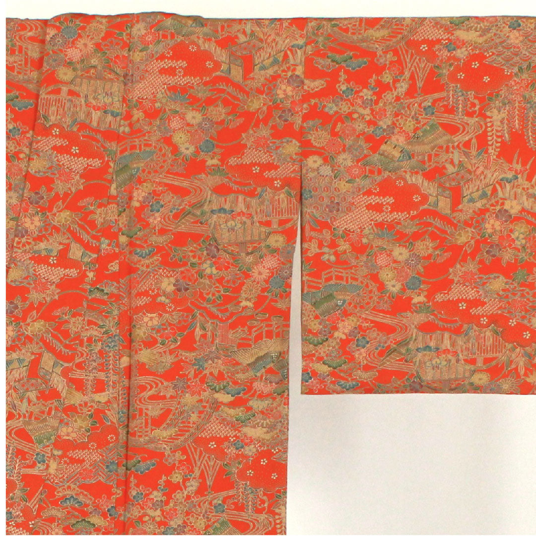 小紋 身丈163.5cm 裄丈67cm 袷 茶屋辻模様 正絹 Sランク 朱系 1115001642416