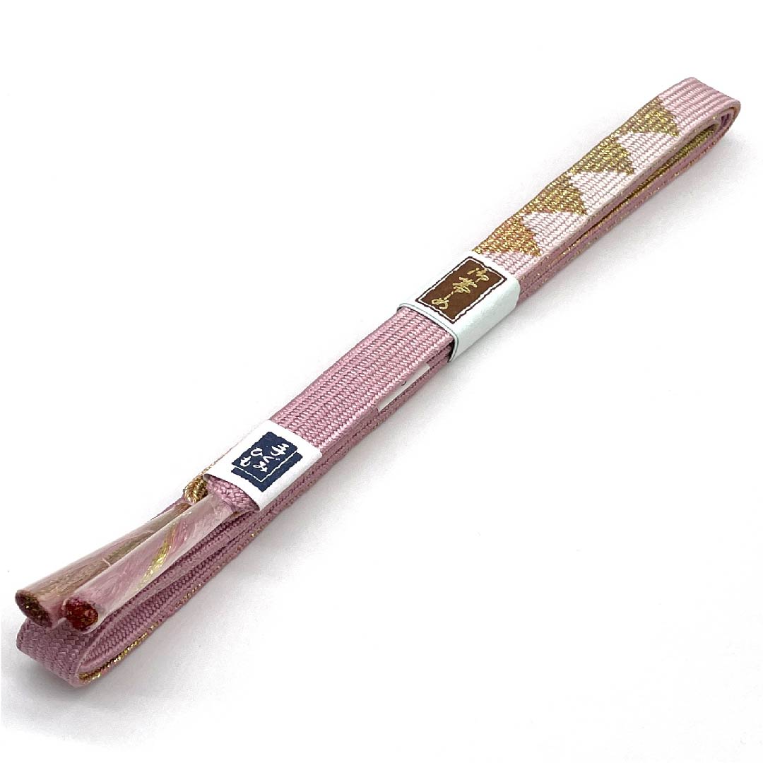 (New old stock) Obijime (belt tying) Pure silk, quarter-length cord, niwaumeiro (colored with Japanese lacquer), hand-woven cord, scales, metallic thread used, length approx. 159cm, width approx. 1.5cm, semi-formal, S rank, pink, 1135002832313