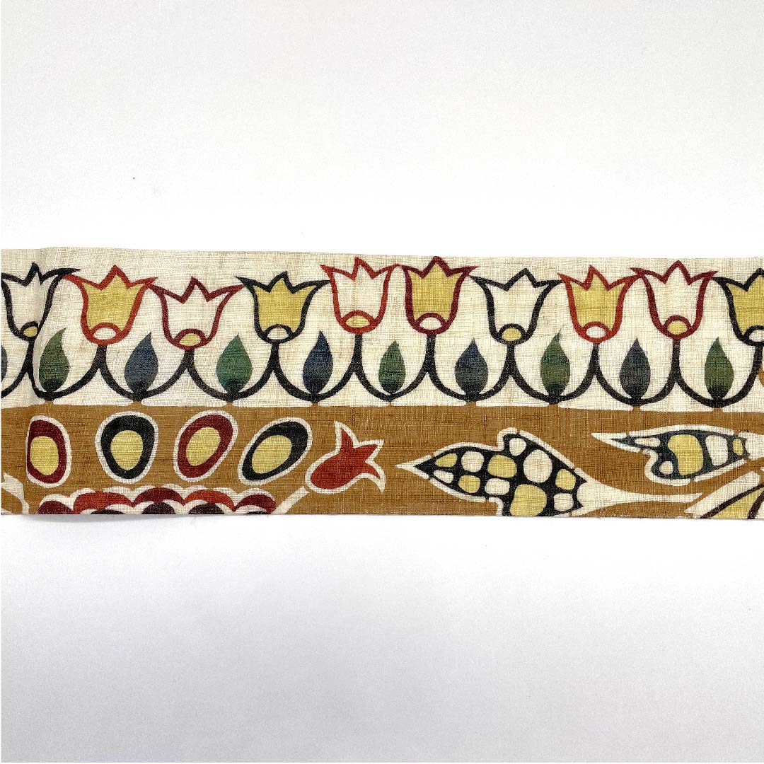 Nagoya obi, trunk color, Kyoto Bingata, Kuriyama Kobo, elephant, abstract flower pattern, obi length 376cm, linen, S rank, point pattern, casual, brown, 1124005262314, Nagoya style