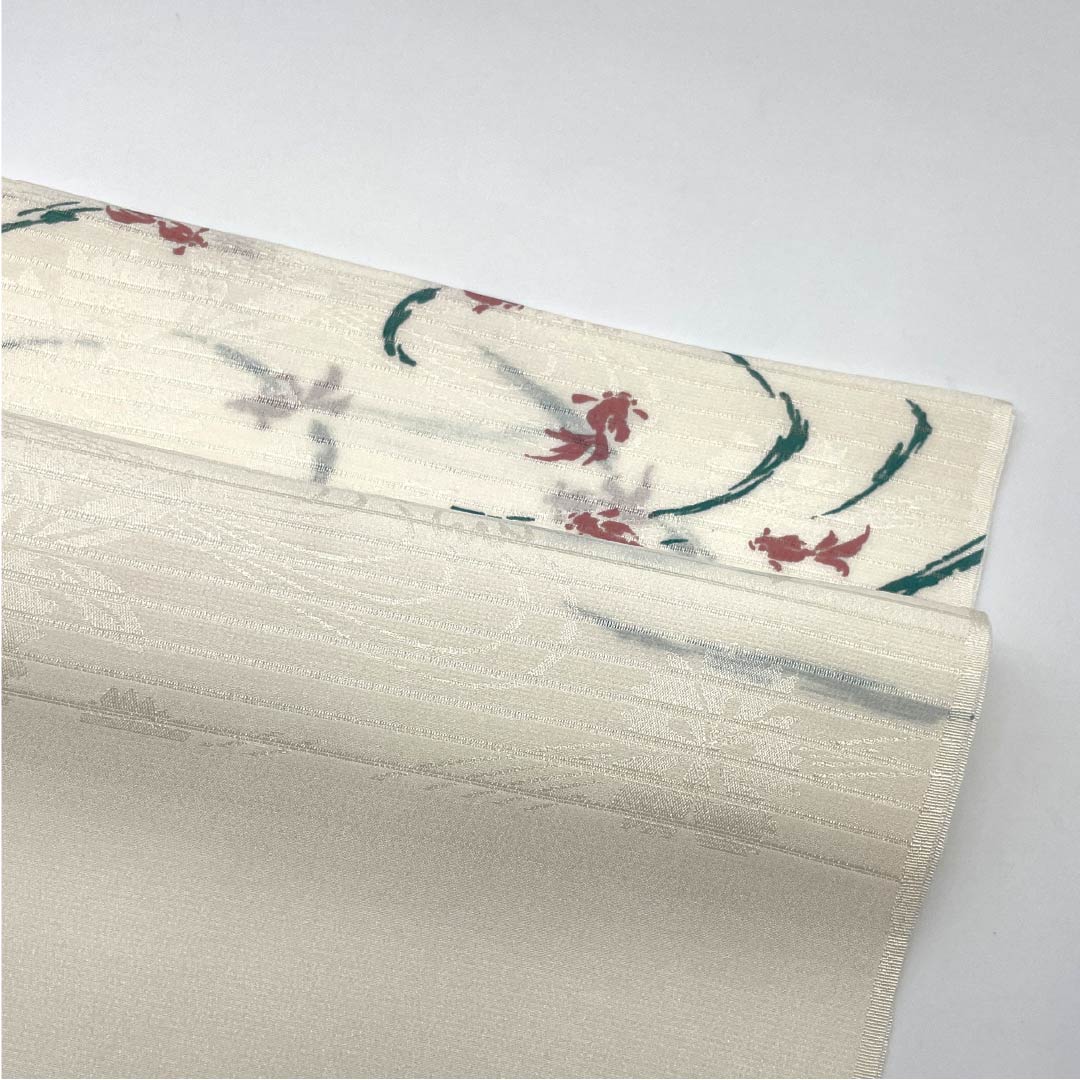 (New) Obiage, pure silk, semi-formal, milky white, summer, goldfish, classic pattern, length 168cm, width 27.5cm, new rank, white, 1136000871911