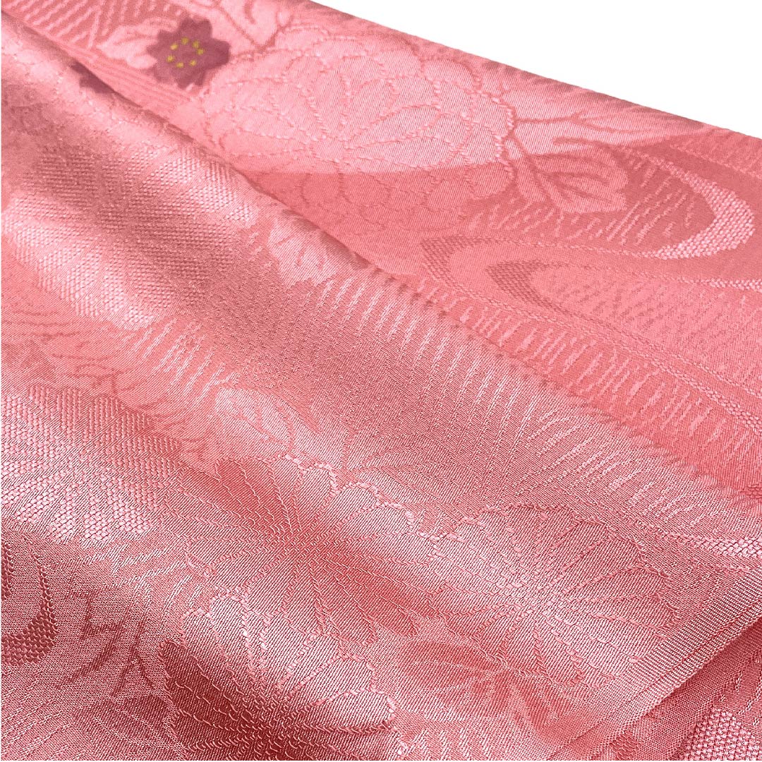 (New old stock) Formal obiage, pure silk, light crimson, cherry blossom, chrysanthemum, running water, length 174cm, width 30cm, S rank, pink, 1136000232913