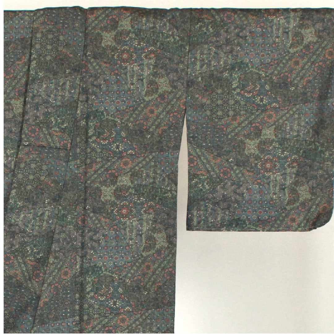 Komon, Length 160cm, Sleeve length 66cm, Awase, Diamond-shaped flowers, Polyester, S rank, Blue, 1115000942417