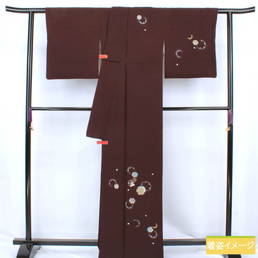 Visiting Kimono (Homongi) - Pure Silk, S Rank, Lined, Length 165.5cm, Sleeve Length 68cm, Crimson Ink Color, Kyoto Yuzen, Tsukesage, Snow Circle and Rabbit Embroidery, Purple, Product Number: 1112006722520