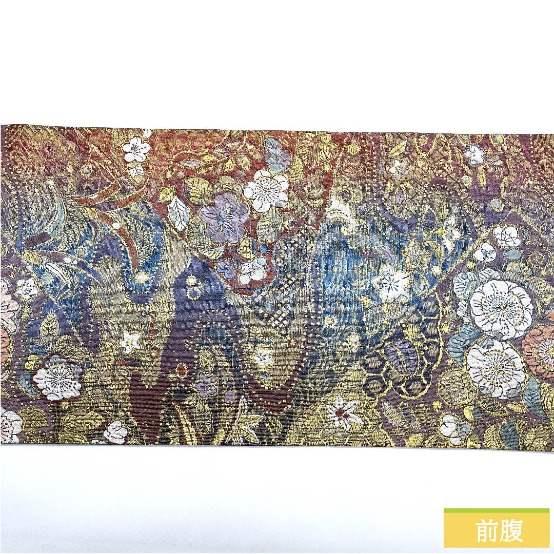 【未仕立】袋帯 正絹 Sランク 半色(はしたいろ) 辻ヶ花 切り嵌め風 帯丈436cm 六通 セミフォーマル 紫系 1123009932320