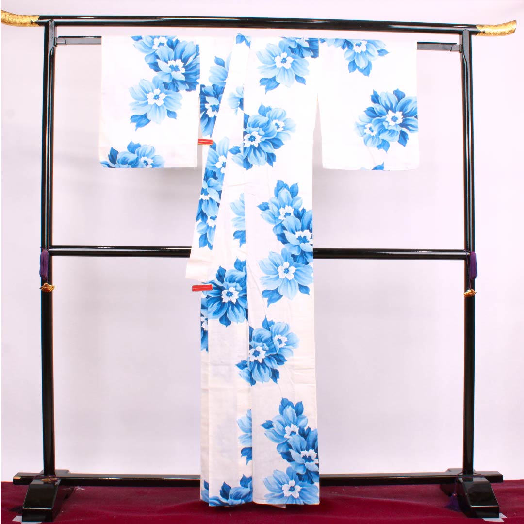 Yukata Milky white color Flower pattern Cotton S rank Single layer Length 161.5cm Sleeve length 66.5cm White 1118004292411