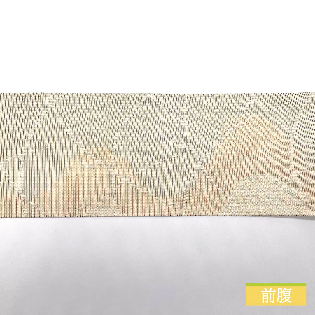 Nagoya Obi, Pure Silk, Off-White (Kinari-iro), with Dried Foil and Dewgrass Patterns, Length: 350cm, A-Rank, Six-Ply, Semi-Formal, Cream-Tone, Product Number: 1124008693315, Nagoya Style