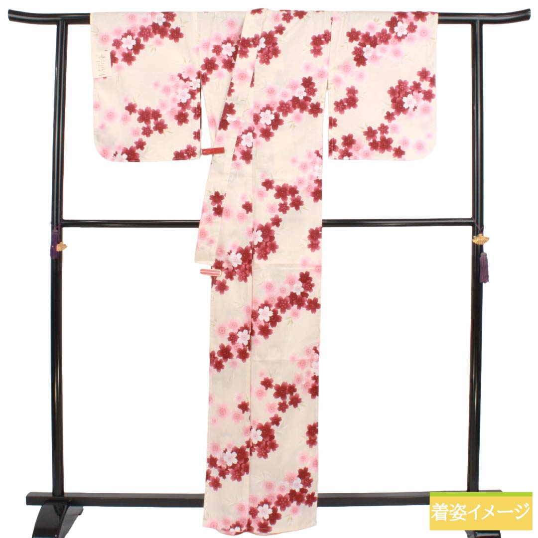 浴衣 木綿 Sランク 身丈163cm 裄丈66cm 薄肉色(うすにくいろ) 型染 桜 単衣 ピンク系 1118006992413