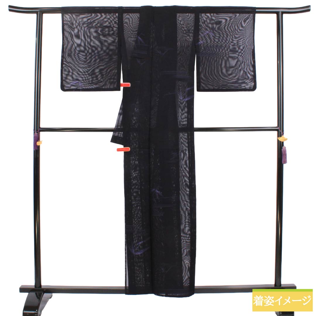 夏物 正絹 お召 Sランク 身丈157.5cm 裄丈65cm 褐色(かちいろ) 竹 霞模様 紗 紫系 1132004772320