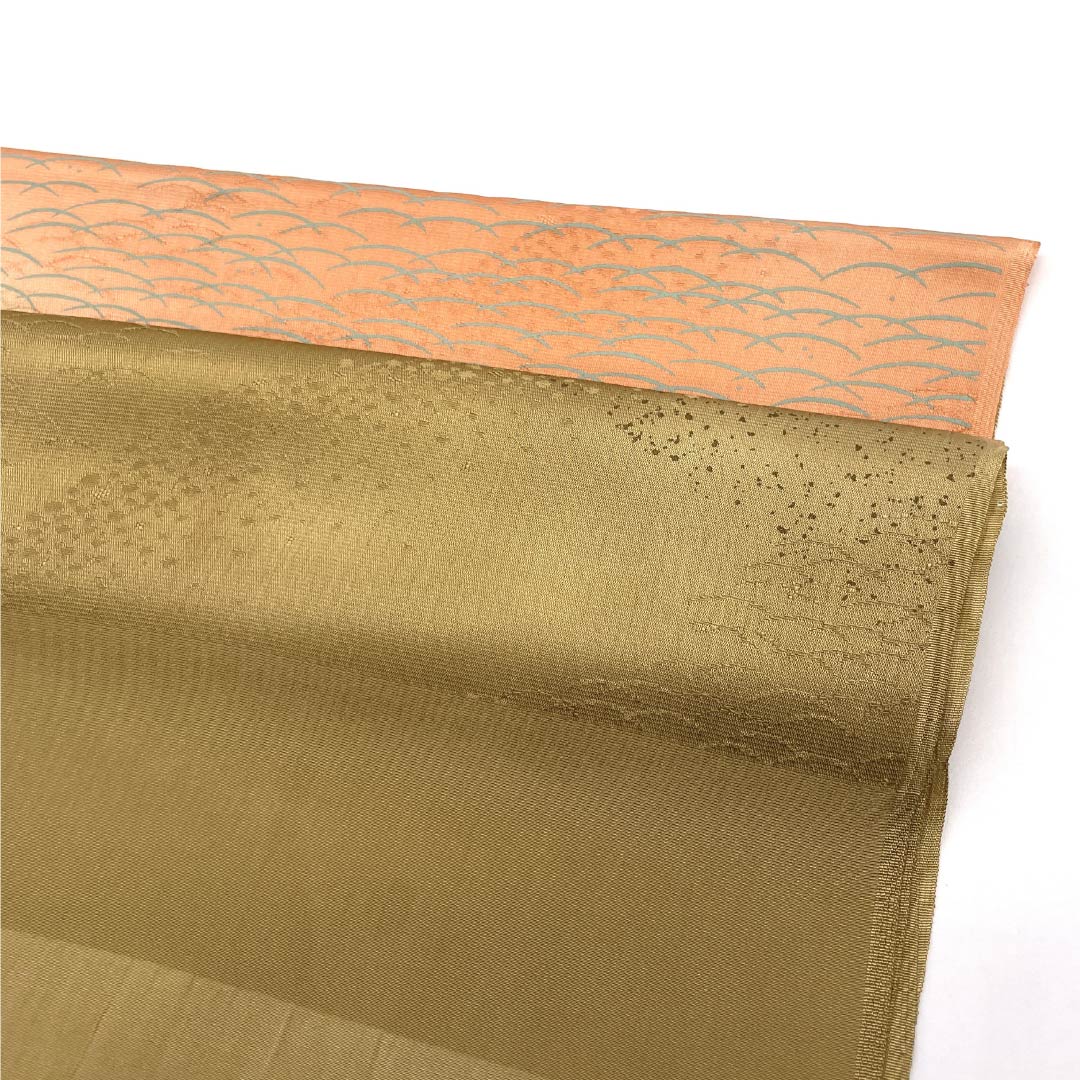 S-Rank Silk Obiage (Semi-Formal) in Yamamomo (Yamamomo) and Hanezu (Hanesui) Colors, Classic Grass Pattern, Beige, Approximately 180cm Long, 30cm Wide, Product Number: 1136002092925