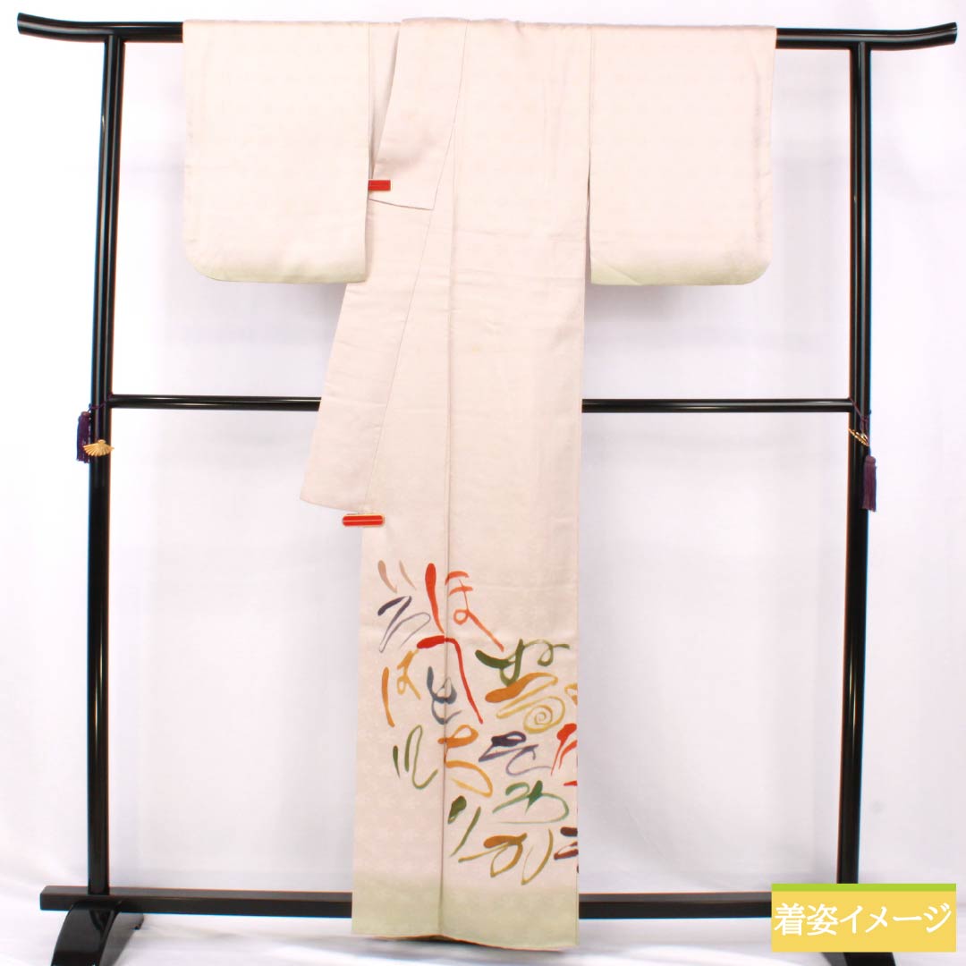 Visiting Kimono, Pure Silk, B-Rank, Lined, Length 160cm, Sleeve Length 63cm, Pale White (Sohakushoku), with Half-Collar, Iroha Song, Mitsukoshi, Artist's Work, Pink, Product Number: 1112006954413