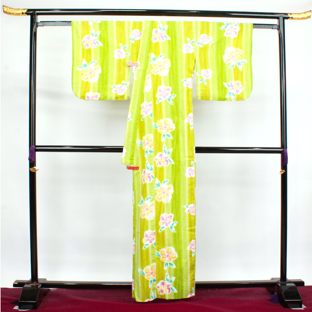 Yukata Abstract Flower Cotton S Rank Single Layer Length 161cm Sleeve Length 67.5cm Green 1118003862419