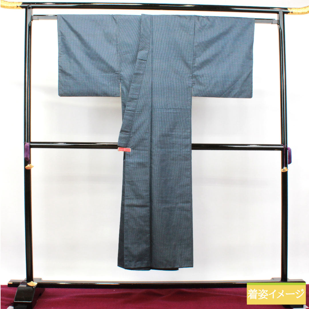 Men's pure silk, length 145cm, sleeve length 69cm, Oshima Tsumugi 100 tortoiseshell pattern, S rank, lined, navy blue, 1119000732418