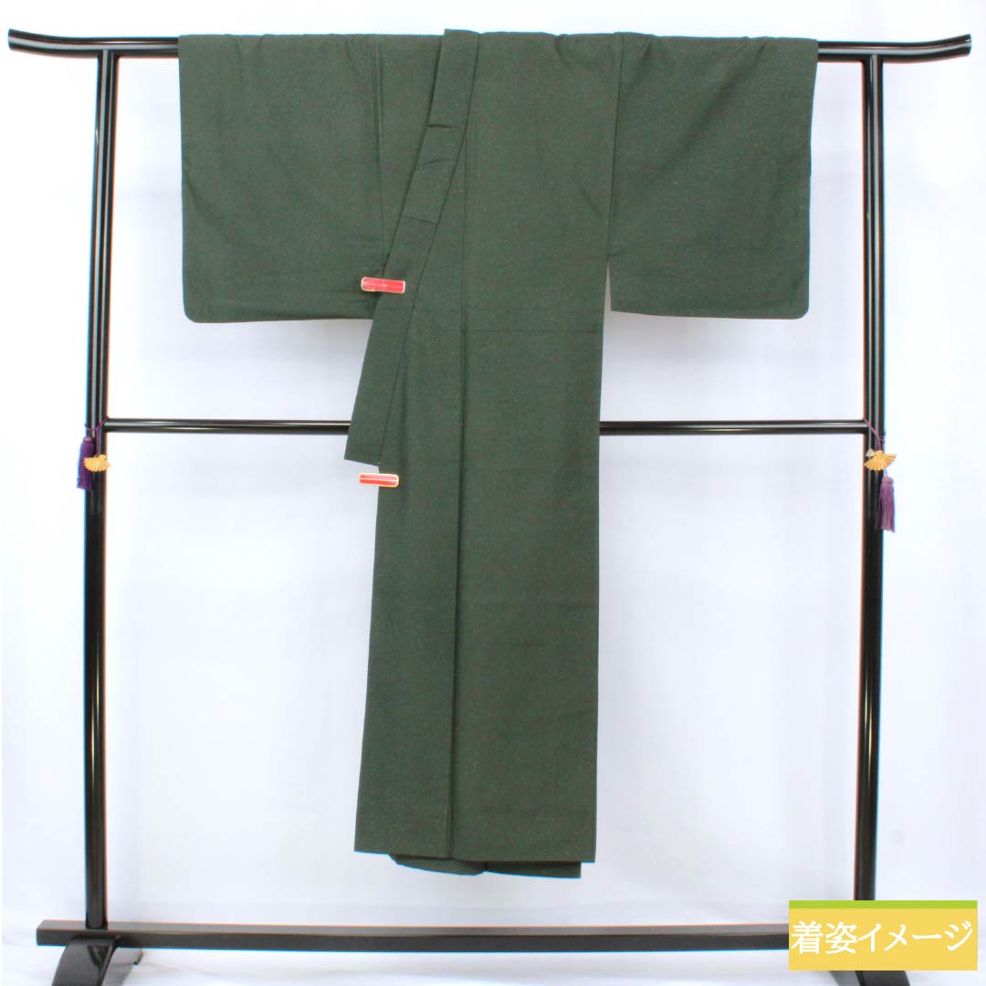 男物 正絹 Sランク 身丈140.5cm 裄丈68cm 納戸茶色(なんどちゃいろ) ひげ紬 袷 緑系 1119001352419