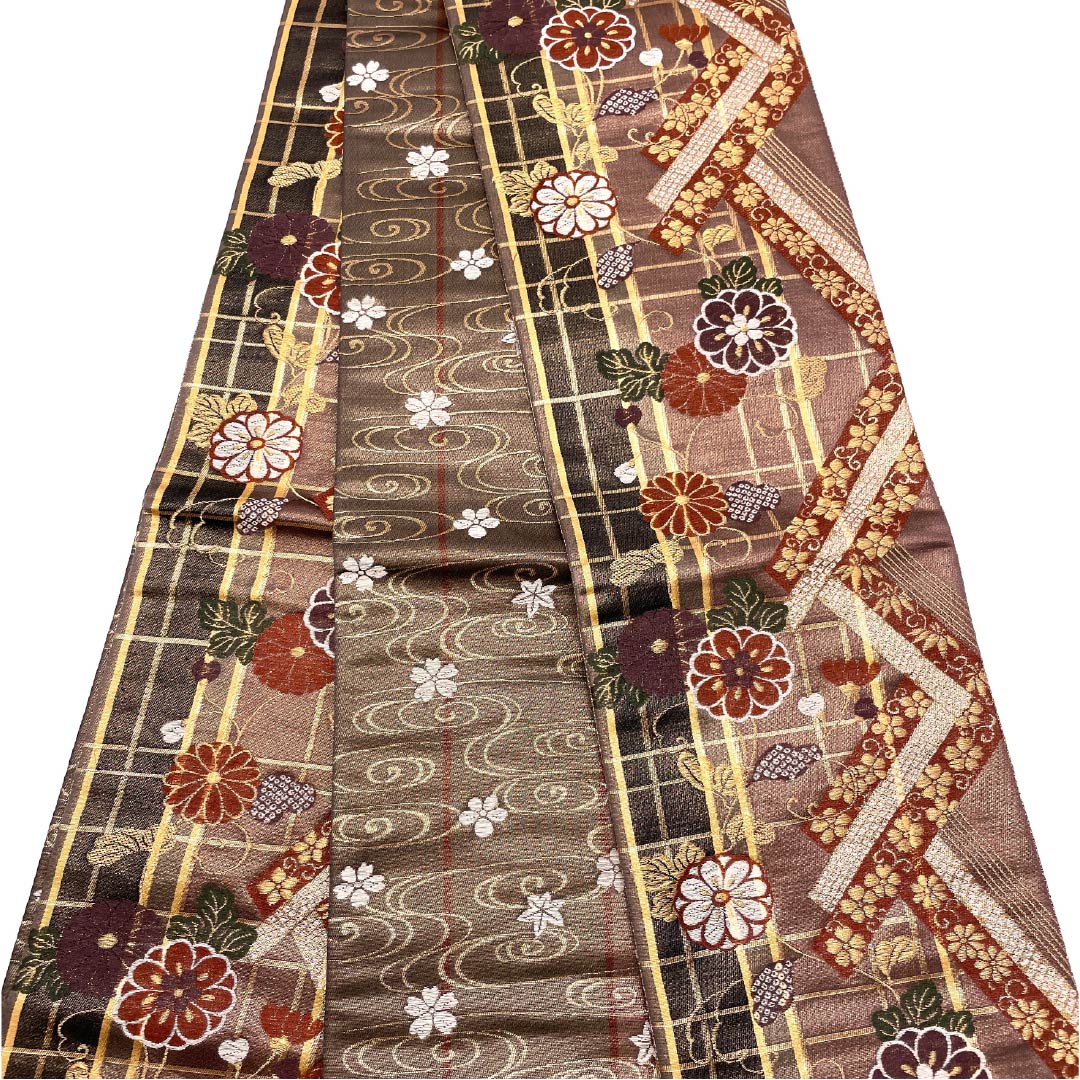【未仕立】半幅帯 正絹 Sランク 古典柄 花唐草 菊 帯丈438cm グラデーション系 1125001792499