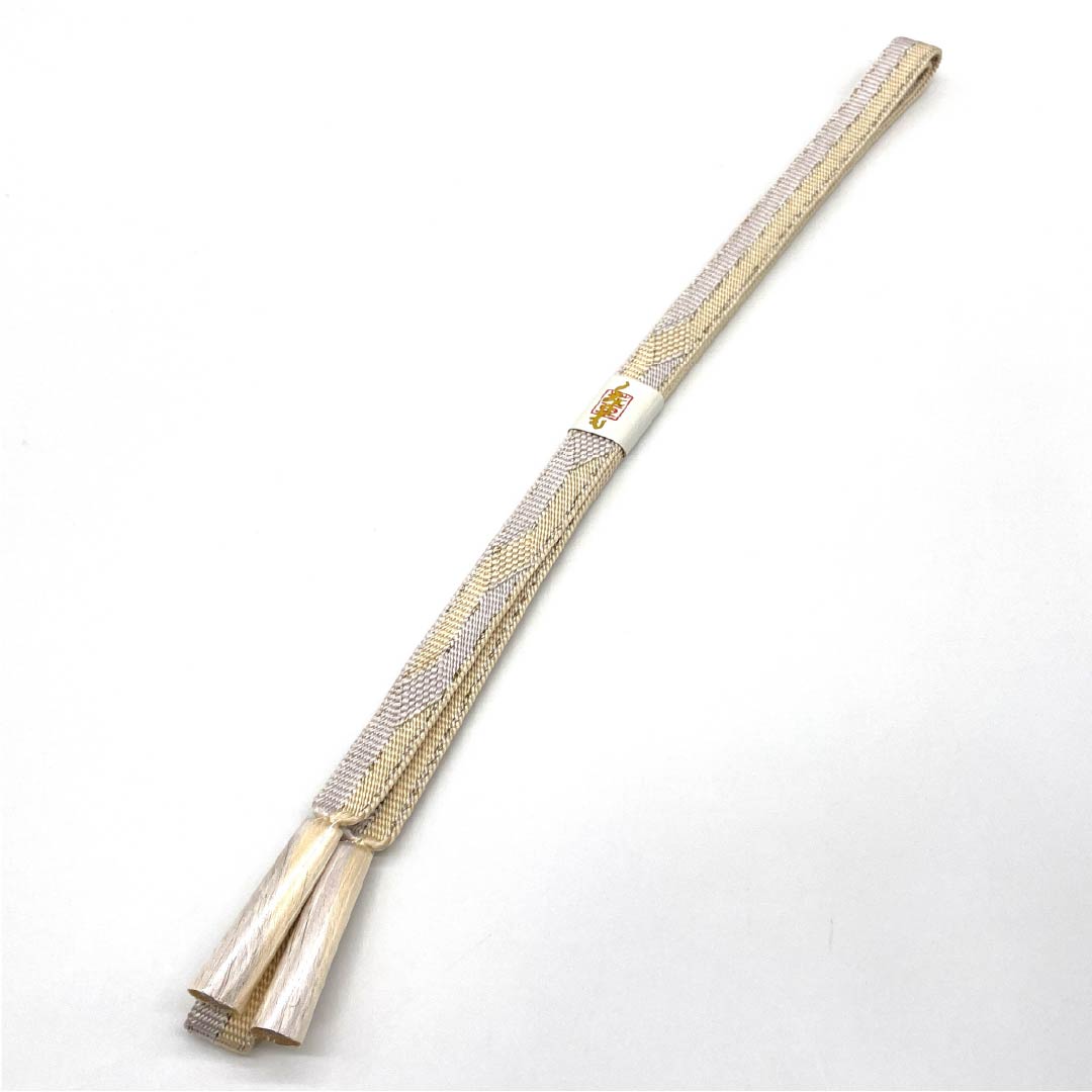 (New old stock) Obi-jime (belt fastener) made of pure silk, quarter-length cord, white wisteria color, light color, bicolor, diamond-shaped, length approx. 166cm, width approx. 1.5cm, semi-formal, new rank, purple, 1135003301320